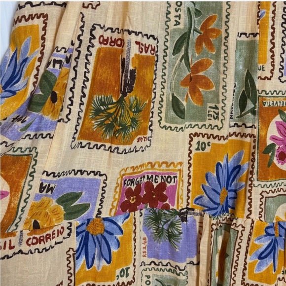 NWT Paper Heart Maxi Dress XS Peach Floral Stamp Linen Blend Garden Plants Boho - Picture 4 of 11